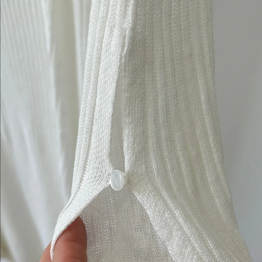 Tahari Sweater Women’s M White Linen Open Front Duster Romantic Feminine - Picture 12 of 16